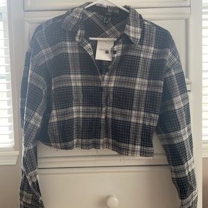 black and white plaid cropped long sleeve